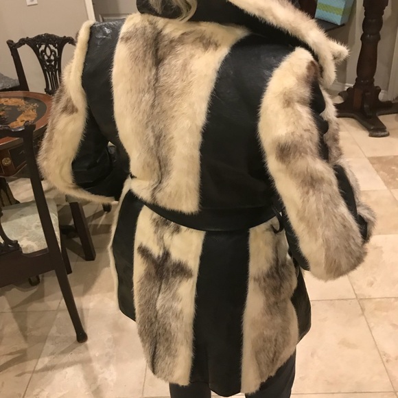 Leather white mink coat size 10 vintage silk lined
